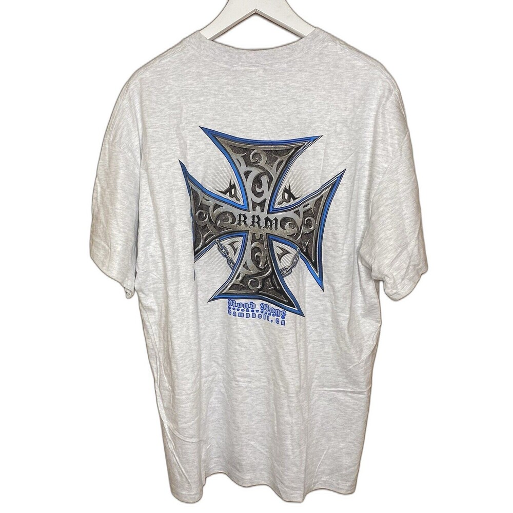 Vtg ROAD RAGE T-Shirt Cross Biker Motorbike Motorcycle Campbell CA Mens XL Gray